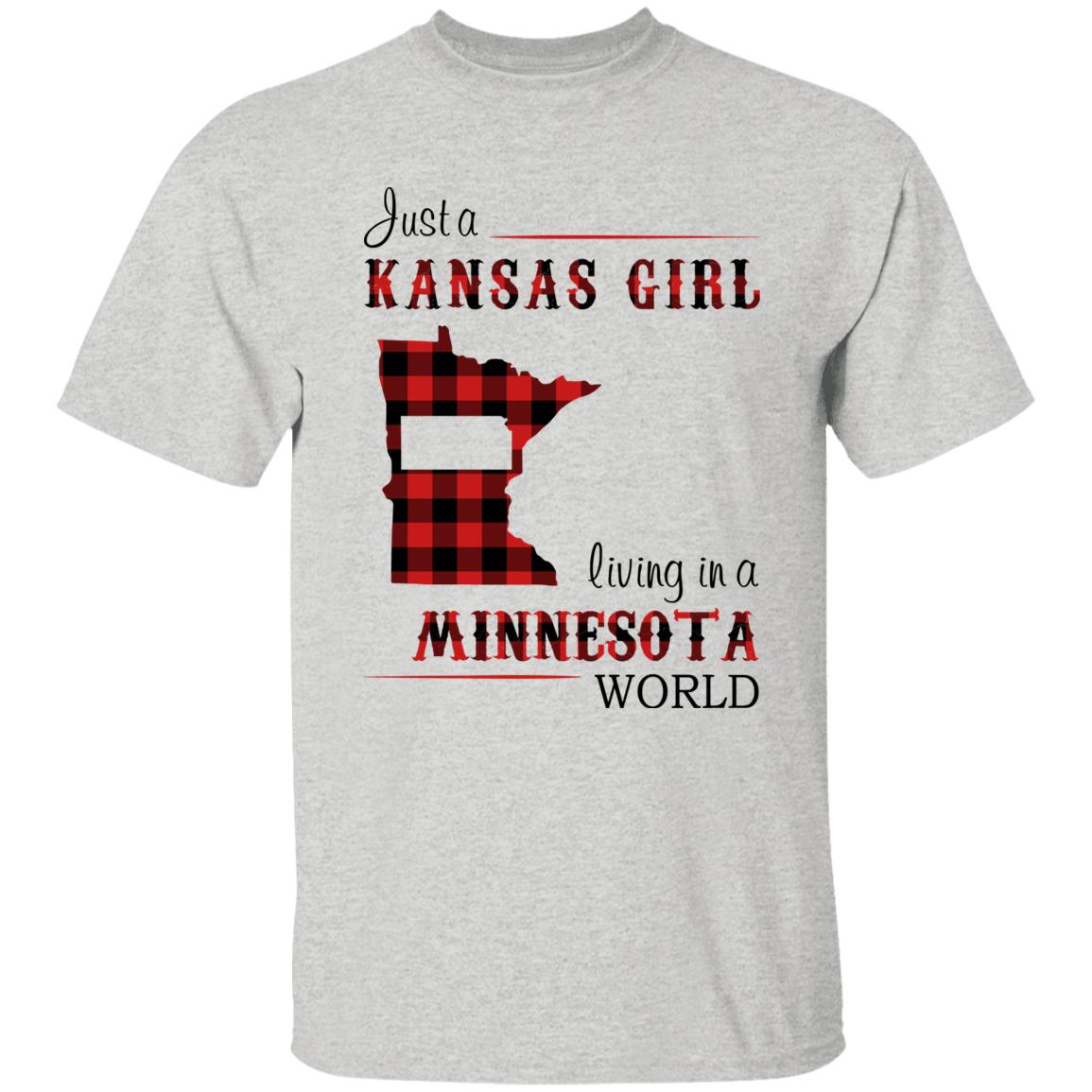 Just A Kansas Girl Living In A Minnesota World T-shirt - T-shirt Born Live Plaid Red Teezalo