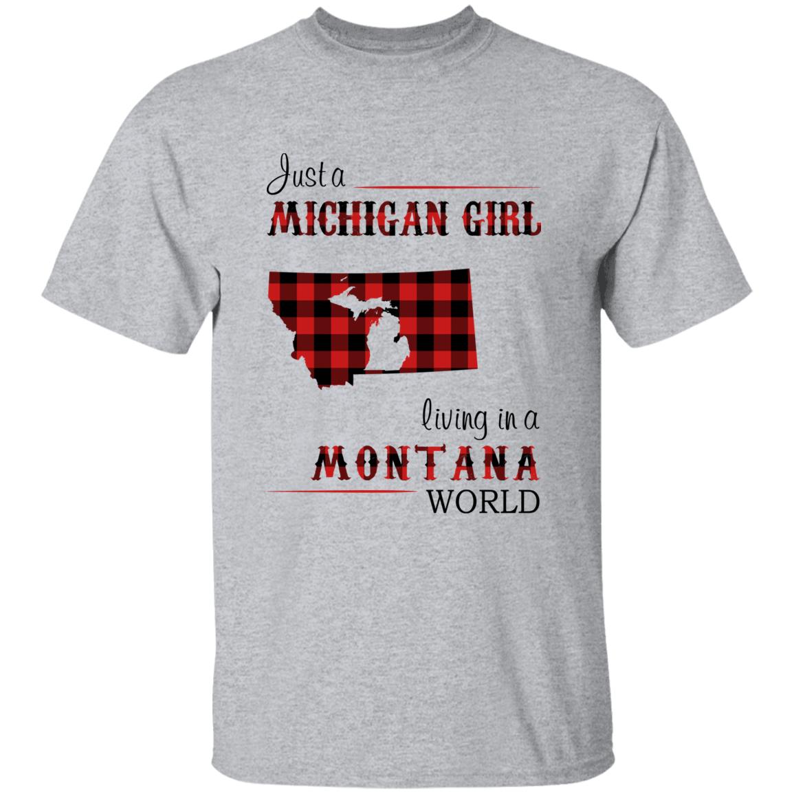Just A Michigan Girl Living In A Montana World T-shirt - T-shirt Born Live Plaid Red Teezalo