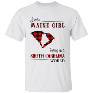 Just A Maine Girl Living In A South Carolina World T-shirt - T-shirt Born Live Plaid Red Teezalo