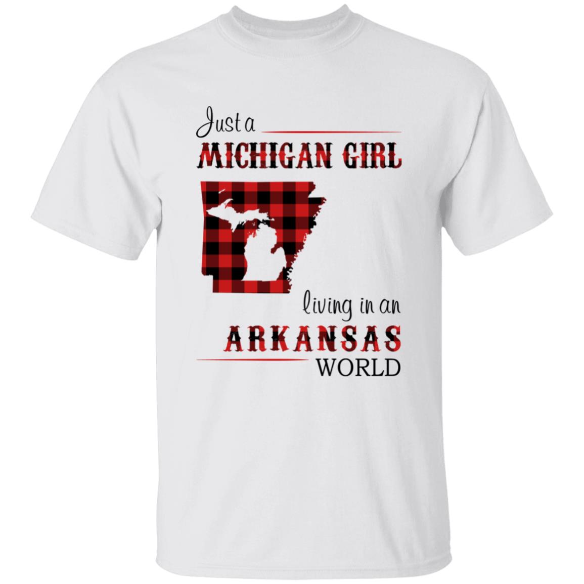 Just A Michigan Girl Living In An Arkansas World T-shirt - T-shirt Born Live Plaid Red Teezalo