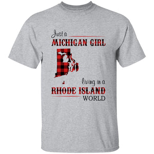 Just A Michigan Girl Living In A Rhode Island World T-shirt - T-shirt Born Live Plaid Red Teezalo