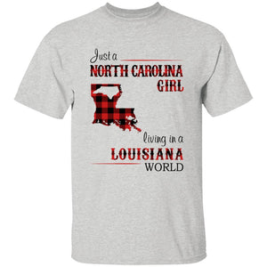 Just A North Carolina Girl Living In A Louisiana World T-shirt - T-shirt Born Live Plaid Red Teezalo