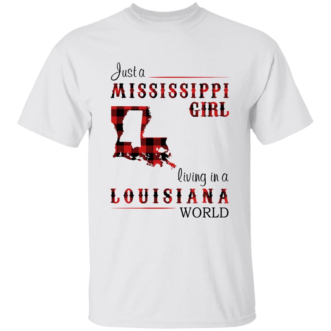 Just A Mississippi Girl Living In A Louisiana World T-shirt - T-shirt Born Live Plaid Red Teezalo