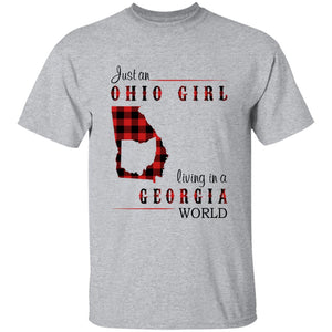 Just An Ohio Girl Living In A Georgia World T-shirt - T-shirt Born Live Plaid Red Teezalo