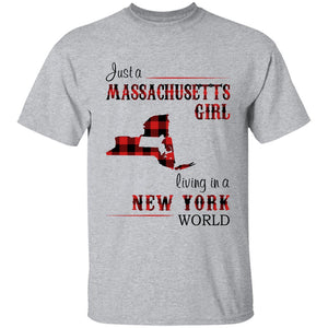 Just A Massachusetts Girl Living In A New York World T-shirt - T-shirt Born Live Plaid Red Teezalo
