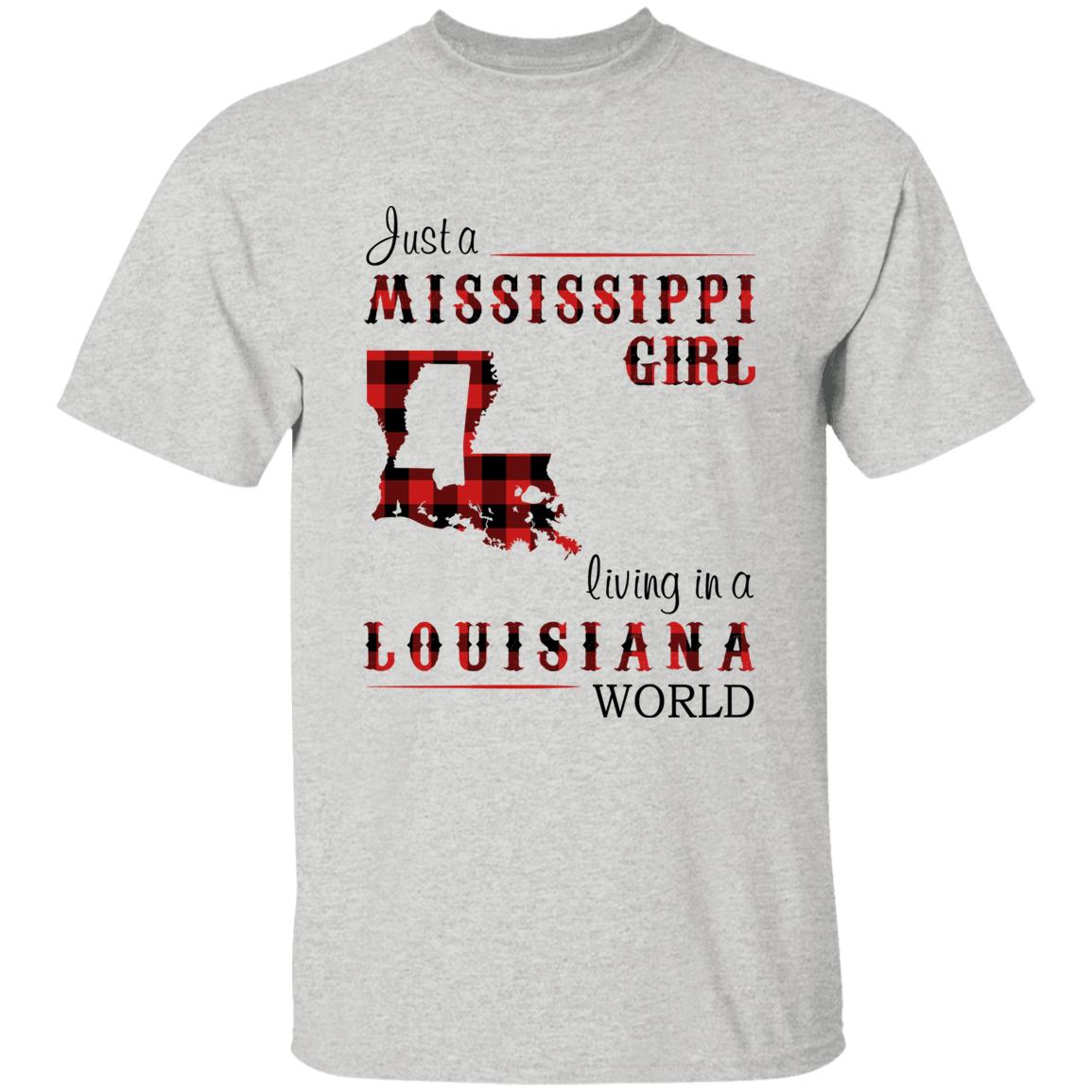 Just A Mississippi Girl Living In A Louisiana World T-shirt - T-shirt Born Live Plaid Red Teezalo
