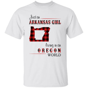 Just An Arkansas Girl Living In An Oregon World T-shirt - T-shirt Born Live Plaid Red Teezalo