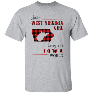 Just A West Virginia Girl Living In An Iowa World T-shirt - T-shirt Born Live Plaid Red Teezalo