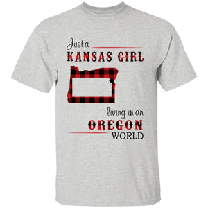 Just A Kansas Girl Living In An Oregon World T-shirt - T-shirt Born Live Plaid Red Teezalo