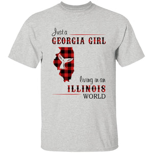 Just A Georgia Girl Living In An Illinois World T-shirt - T-shirt Born Live Plaid Red Teezalo