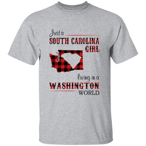 Just A South Carolina Girl Living In A Washington World T-shirt - T-shirt Born Live Plaid Red Teezalo