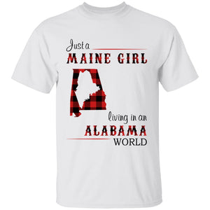 Just A Maine Girl Living In An Alabama World T-shirt - T-shirt Born Live Plaid Red Teezalo