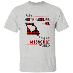 Just A South Carolina Girl Living In A Missouri World T-shirt - T-shirt Born Live Plaid Red Teezalo