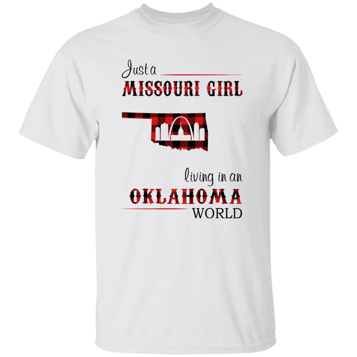 Just A Missouri Girl Living In An Oklahoma World T-shirt - T-shirt Born Live Plaid Red Teezalo