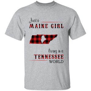 Just A Maine Girl Living In A Tennessee World T-shirt - T-shirt Born Live Plaid Red Teezalo