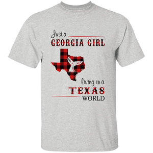 Just A Georgia Girl Living In A Texas World T-shirt - T-shirt Born Live Plaid Red Teezalo