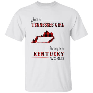 Just A Tennessee Girl Living In A Kentucky World T-shirt - T-shirt Born Live Plaid Red Teezalo