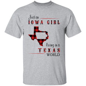 Just An Iowa Girl Living In A Texas World T-shirt - T-shirt Born Live Plaid Red Teezalo