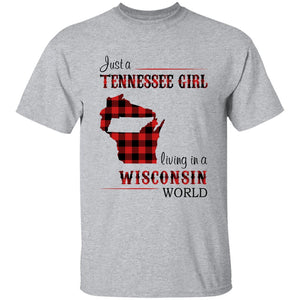Just A Tennessee Girl Living In A Wisconsin World T-shirt - T-shirt Born Live Plaid Red Teezalo