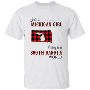 Just A Michigan Girl Living In A South Dakota World T-shirt - T-shirt Born Live Plaid Red Teezalo