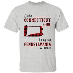 Just A Connecticut Girl Living In A Pennnsylvania World T-shirt - T-shirt Born Live Plaid Red Teezalo