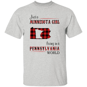 Just A Minnesota Girl Living In A Pennsylvania World T-shirt - T-shirt Born Live Plaid Red Teezalo