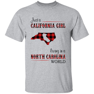 Just A California Girl Living In A North Carolina World T-shirt - T-shirt Born Live Plaid Red Teezalo