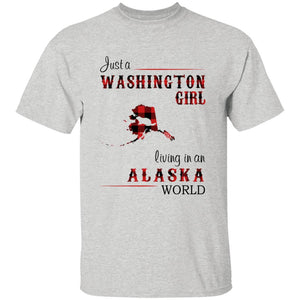 Just A Washington Girl Living In An Alaska World T-shirt - T-shirt Born Live Plaid Red Teezalo