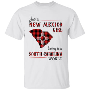 Just A New Mexico Girl Living In A South Carolina World T-shirt - T-shirt Born Live Plaid Red Teezalo