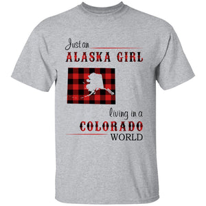 Just An Alaska Girl Living In A Colorado World T-shirt - T-shirt Born Live Plaid Red Teezalo
