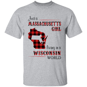 Just A Massachusetts Girl Living In A Wisconsin World T-shirt - T-shirt Born Live Plaid Red Teezalo