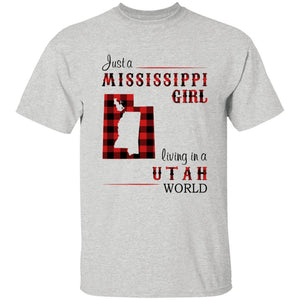 Just A Mississippi Girl Living In A Utah World T-shirt - T-shirt Born Live Plaid Red Teezalo