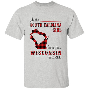 Just A South Carolina Girl Living In A Wisconsin World T-shirt - T-shirt Born Live Plaid Red Teezalo