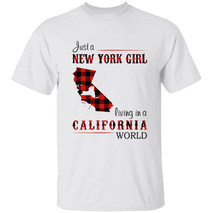 Just A New York Girl Living In A California World T-shirt - T-shirt Born Live Plaid Red Teezalo