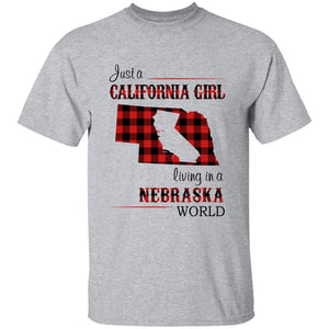 Just A California Girl Living In A Nebraska World T-Shirt - T-shirt Born Live Plaid Red Teezalo