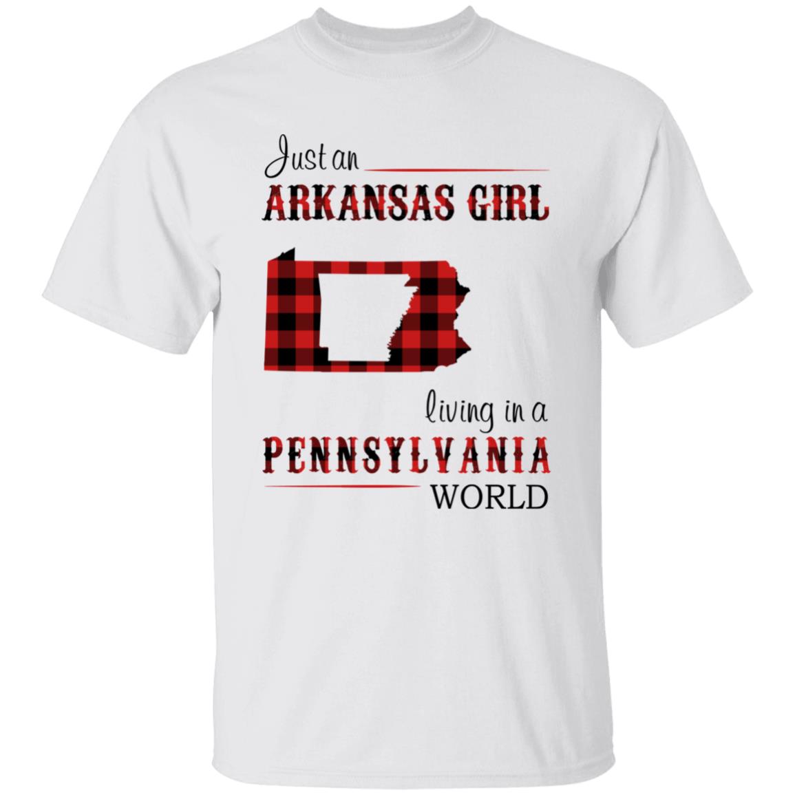 Just An Arkansas Girl Living In A Pennsylvania World T-shirt - T-shirt Born Live Plaid Red Teezalo