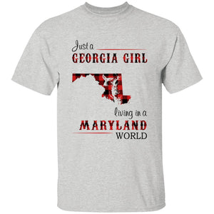 Just A Georgia Girl Living In A Maryland World T-shirt - T-shirt Born Live Plaid Red Teezalo