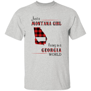 Just A Montana Girl Living In A Georgia World T-shirt - T-shirt Born Live Plaid Red Teezalo