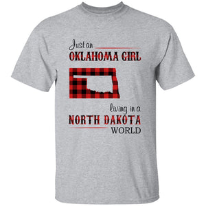 Just An Oklahoma Girl Living In A North Dakota World T-shirt - T-shirt Born Live Plaid Red Teezalo