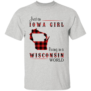 Just An Iowa Girl Living In A Wisconsin World T-shirt - T-shirt Born Live Plaid Red Teezalo