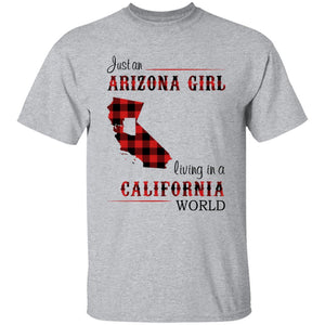 Just An Arizona Girl Living In A California World T-shirt - T-shirt Born Live Plaid Red Teezalo