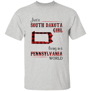 Just A South Dakota Girl Living In A Pennsylvania World T-shirt - T-shirt Born Live Plaid Red Teezalo