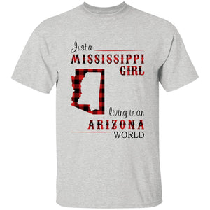 Just A Mississippi Girl Living In An Arizona World T-shirt - T-shirt Born Live Plaid Red Teezalo