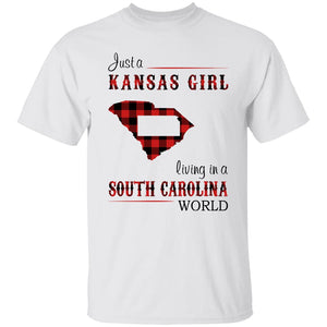 Just A Kansas Girl Living In A South Carolina World T-shirt - T-shirt Born Live Plaid Red Teezalo