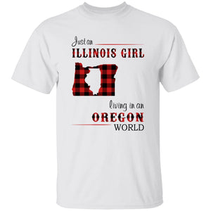 Just An Illinois Girl Living In An Oregon World T-shirt - T-shirt Born Live Plaid Red Teezalo