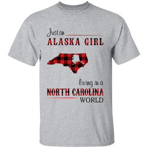Just An Alaska Girl Living In A North Carolina World T-shirt - T-shirt Born Live Plaid Red Teezalo