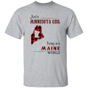 Just A Minnesota Girl Living In A Maine World T-shirt - T-shirt Born Live Plaid Red Teezalo