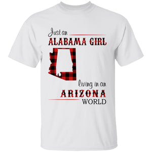 Just An Alabama  Girl Living In An Arizona World T-shirt - T-shirt Born Live Plaid Red Teezalo