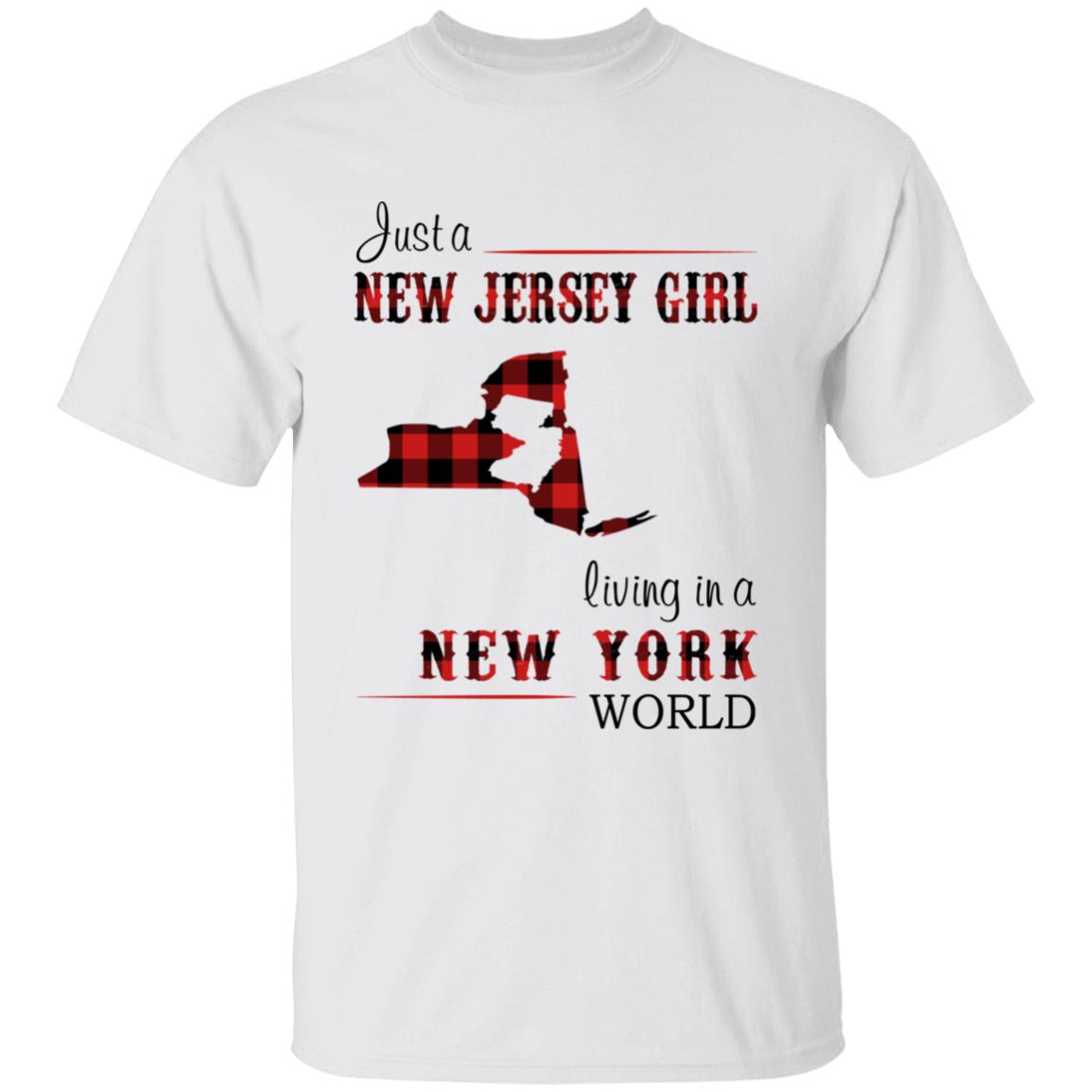 Just A New Jersey Girl Living In A New York World T-shirt - T-shirt Born Live Plaid Red Teezalo