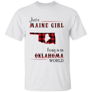 Just A Maine Girl Living In An Oklahoma World T-shirt - T-shirt Born Live Plaid Red Teezalo